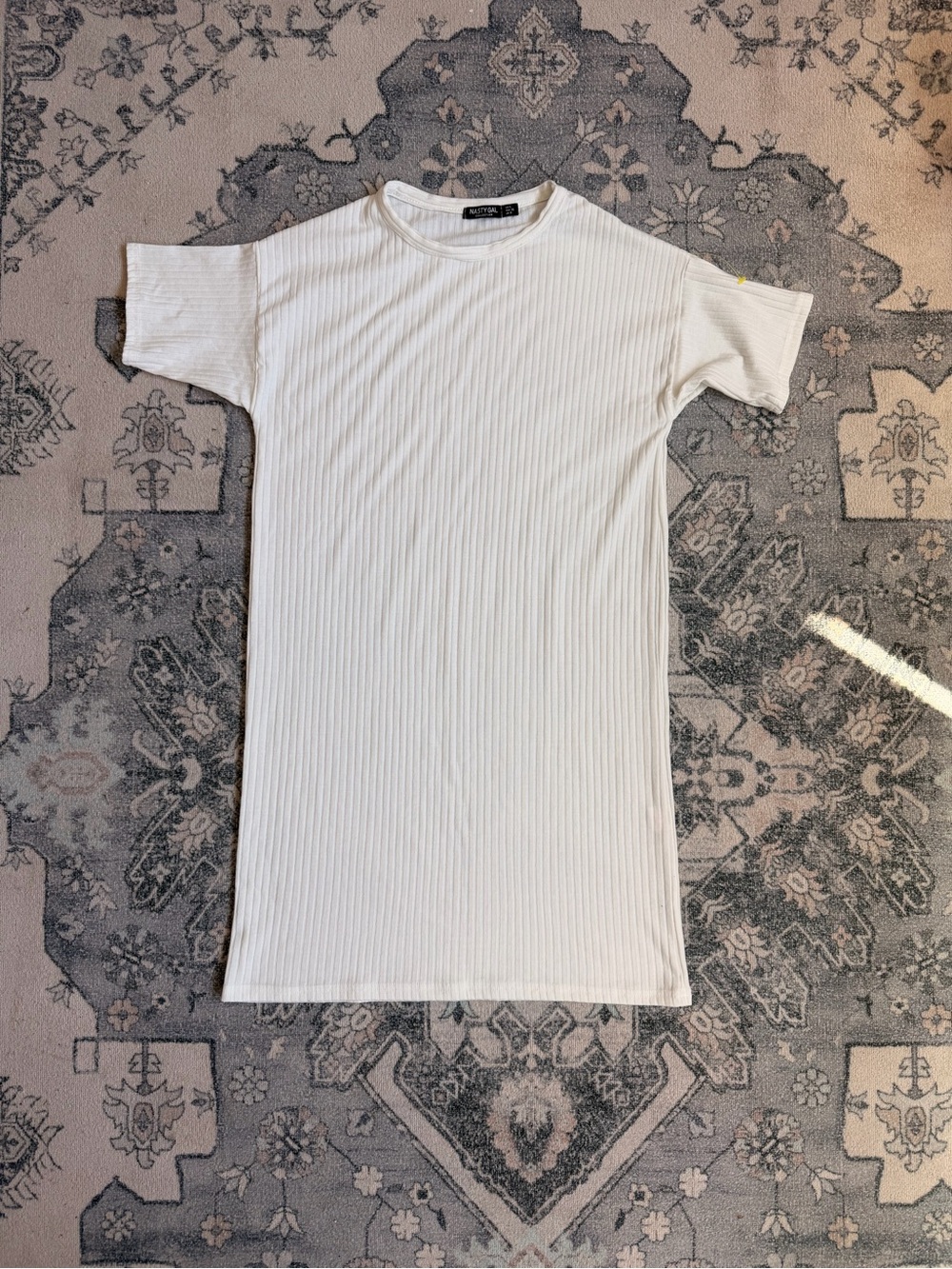 Nasty Gal White Ribbed Short Sleeve Crewneck Tee Dress